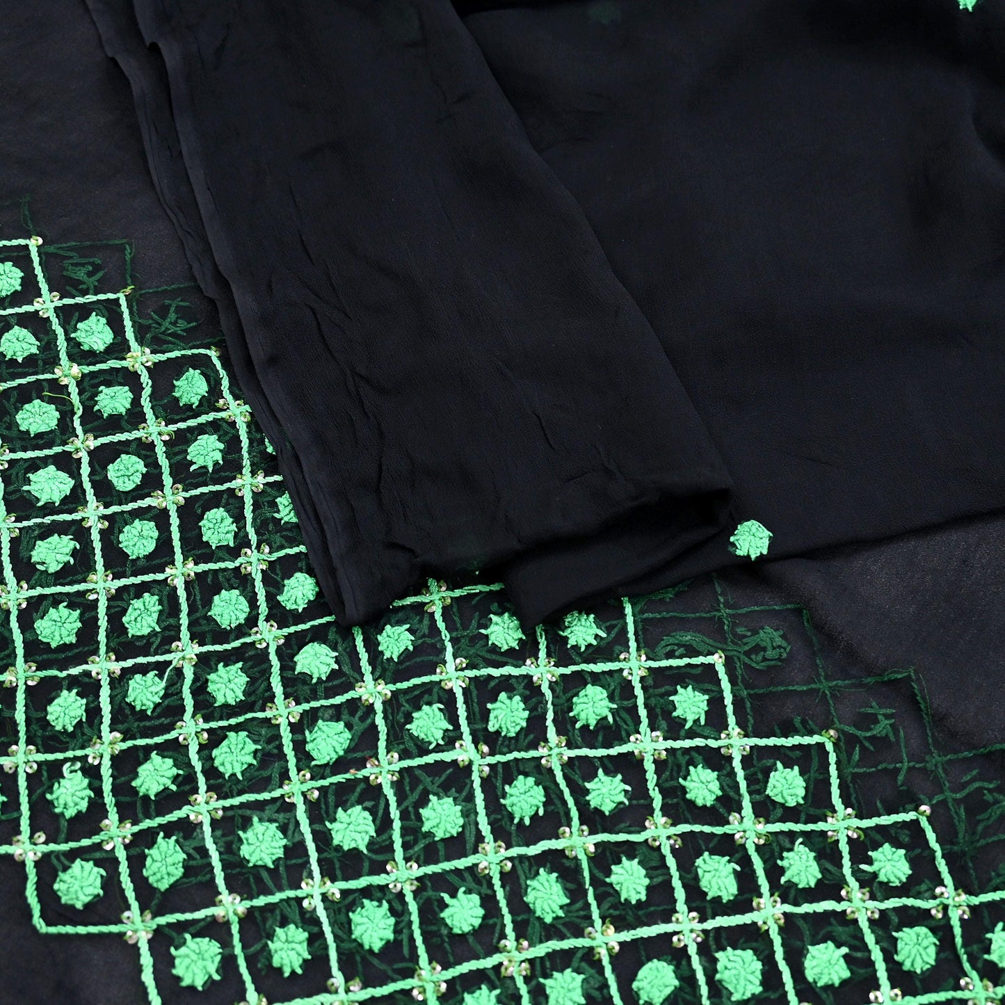 Indian Vintage Dupatta Black Long Stole Blend Georgette Hand Embroidered Stole Scarves Party wear