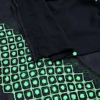 Indian Vintage Dupatta Black Long Stole Blend Georgette Hand Embroidered Stole Scarves Party wear