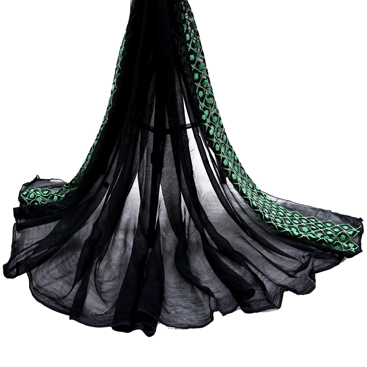 Indian Vintage Dupatta Black Long Stole Blend Georgette Hand Embroidered Stole Scarves Party wear