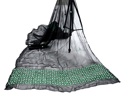 Indian Vintage Dupatta Black Long Stole Blend Georgette Hand Embroidered Stole Scarves Party wear