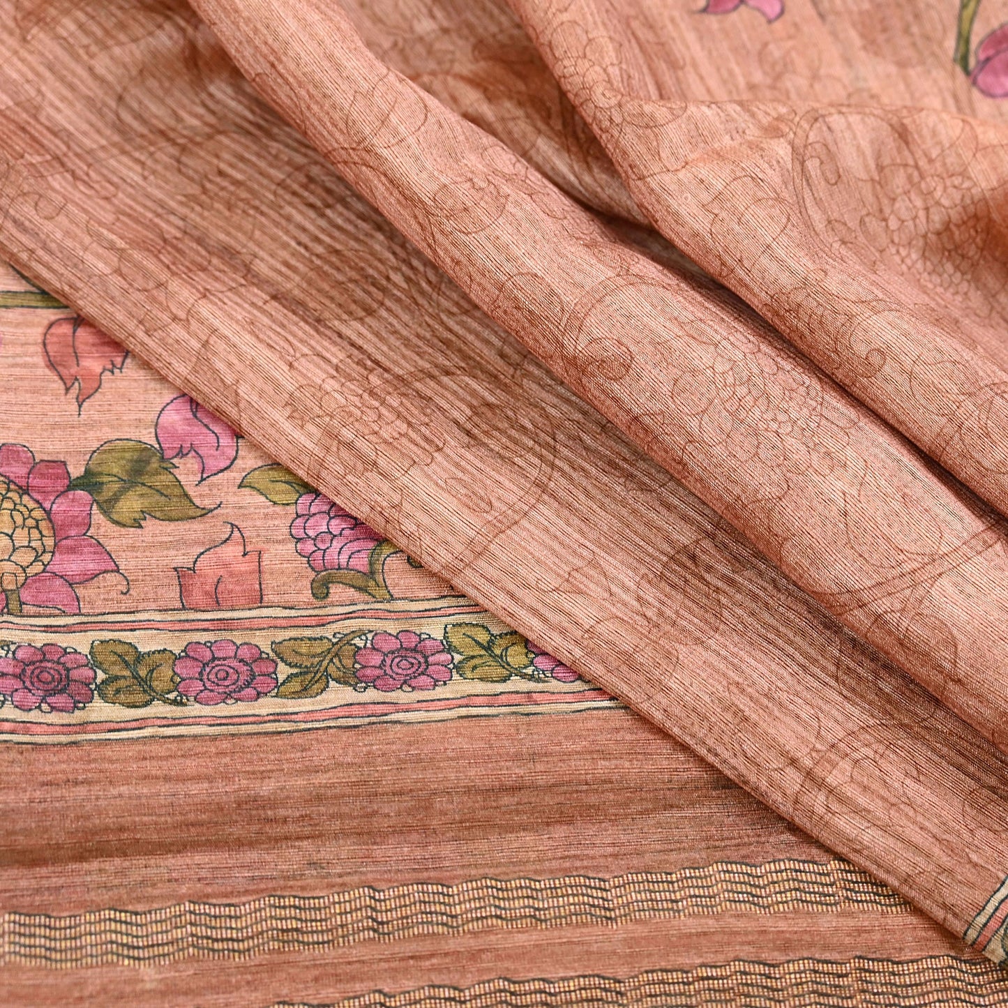 Indian Vintage Dupatta Peach & Brown Long Stole Artificial Silk Woven Printed Scarves Veil Scarf Wrap Soft Hijab Party wear veil Fringes