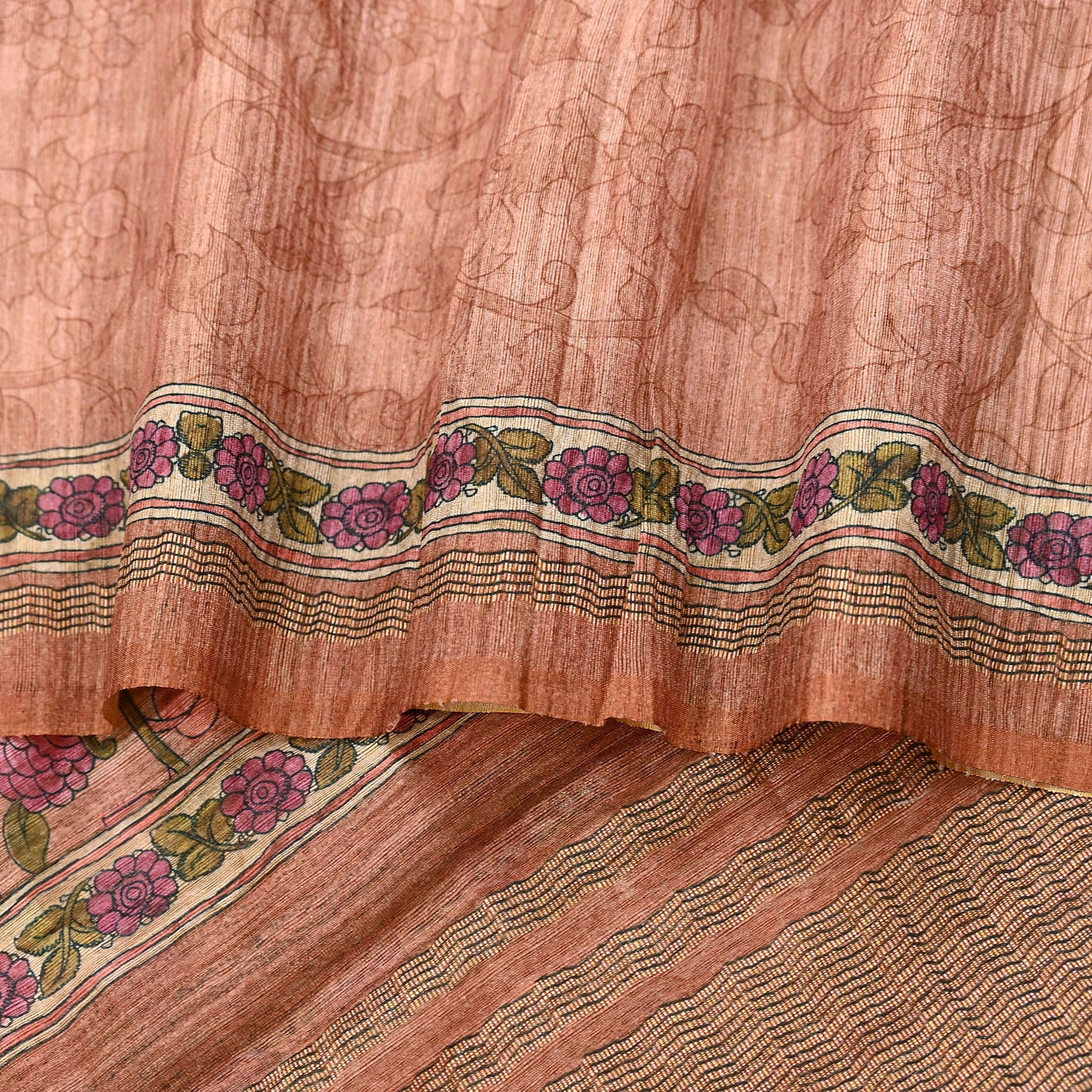 Indian Vintage Dupatta Peach & Brown Long Stole Artificial Silk Woven Printed Scarves Veil Scarf Wrap Soft Hijab Party wear veil Fringes