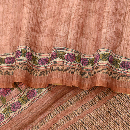 Indian Vintage Dupatta Peach & Brown Long Stole Artificial Silk Woven Printed Scarves Veil Scarf Wrap Soft Hijab Party wear veil Fringes