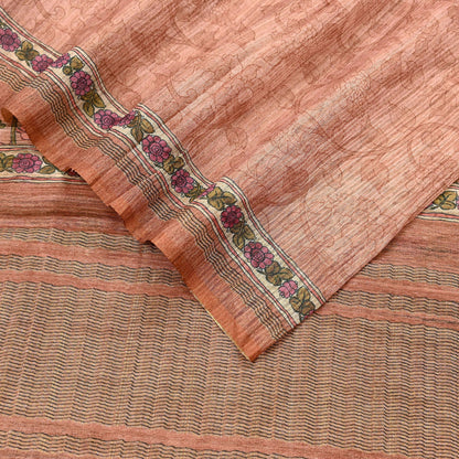 Indian Vintage Dupatta Peach & Brown Long Stole Artificial Silk Woven Printed Scarves Veil Scarf Wrap Soft Hijab Party wear veil Fringes