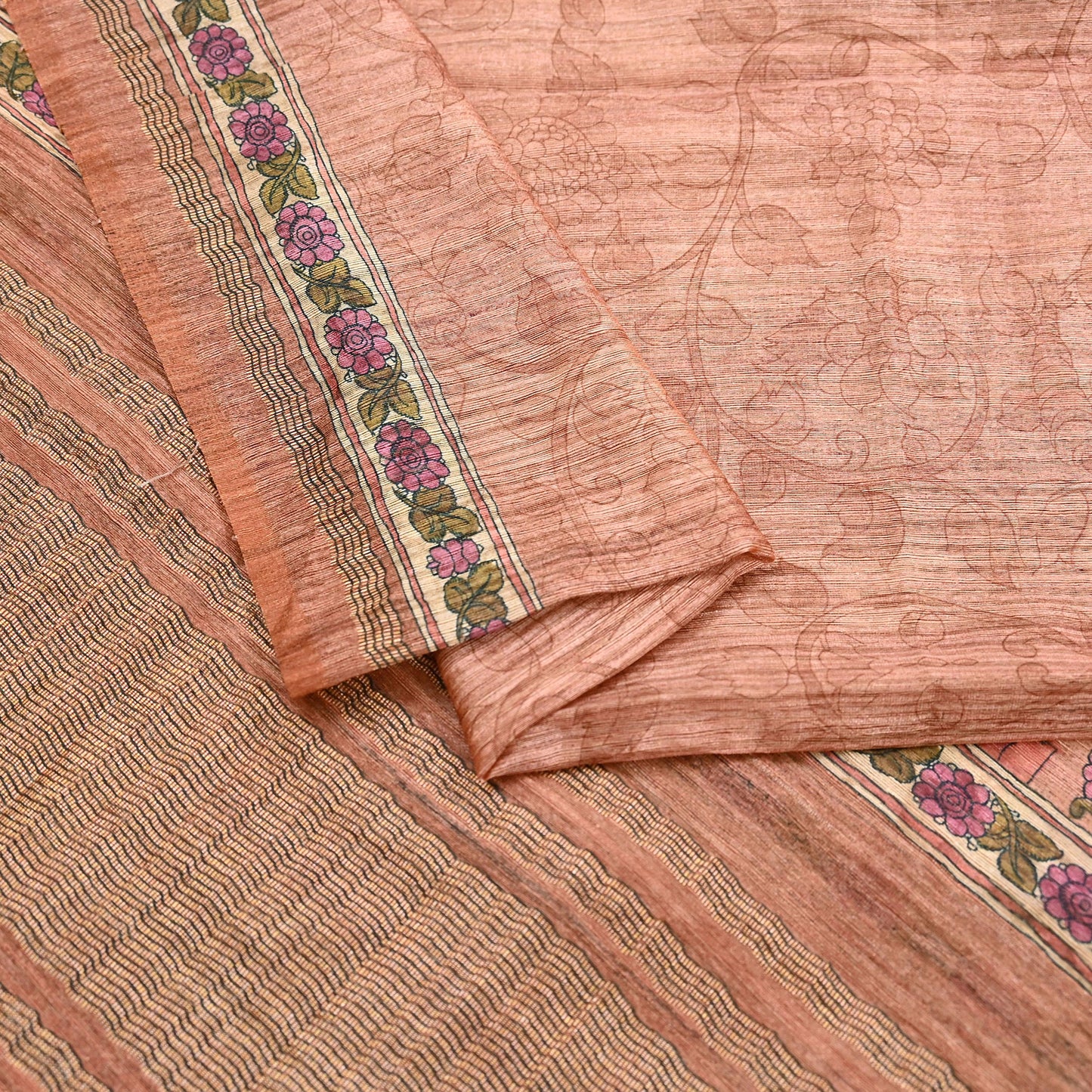 Indian Vintage Dupatta Peach & Brown Long Stole Artificial Silk Woven Printed Scarves Veil Scarf Wrap Soft Hijab Party wear veil Fringes