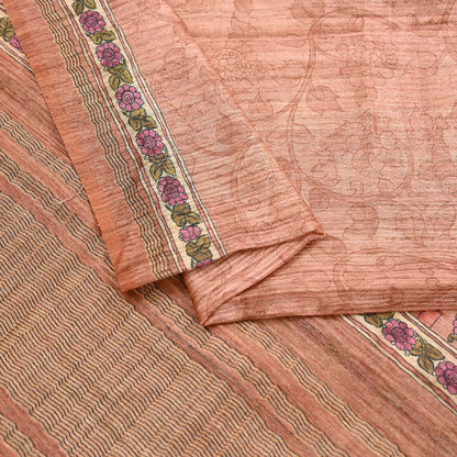 Indian Vintage Dupatta Peach & Brown Long Stole Artificial Silk Woven Printed Scarves Veil Scarf Wrap Soft Hijab Party wear veil Fringes