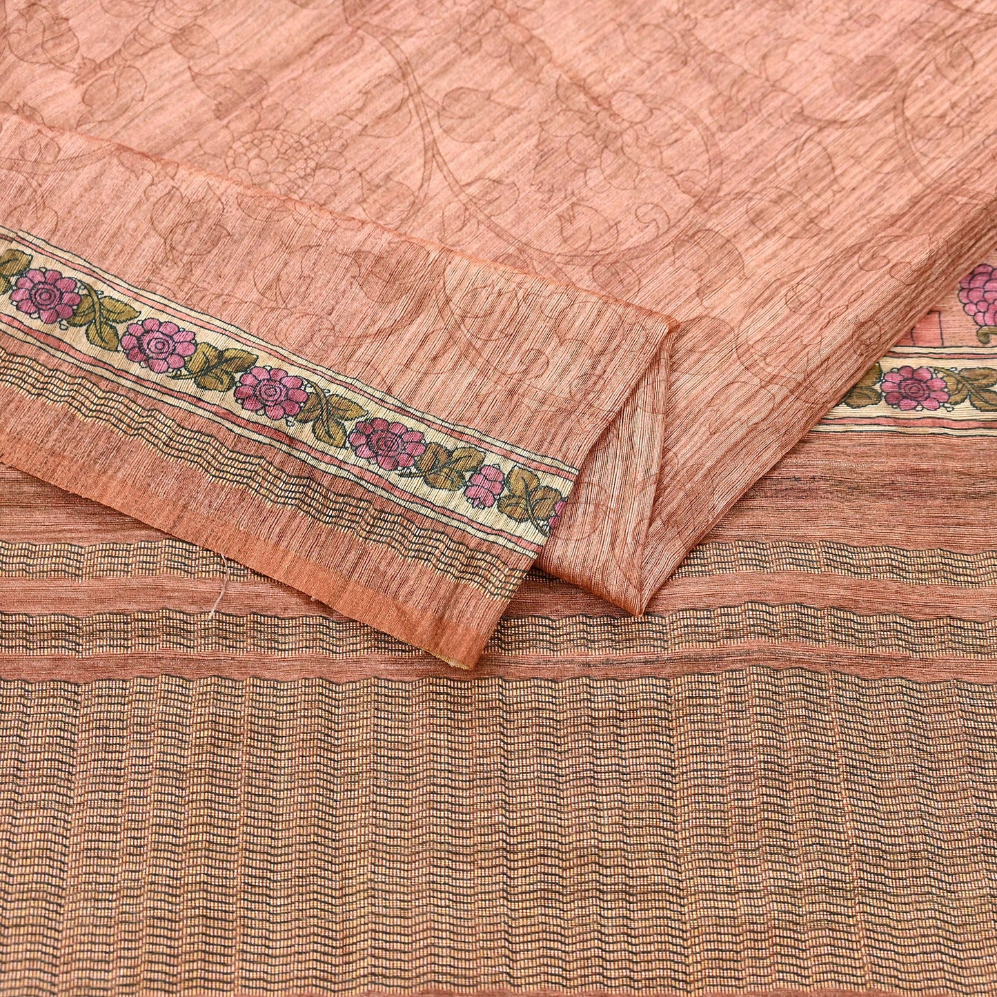 Indian Vintage Dupatta Peach & Brown Long Stole Artificial Silk Woven Printed Scarves Veil Scarf Wrap Soft Hijab Party wear veil Fringes