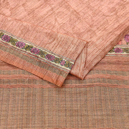 Indian Vintage Dupatta Peach & Brown Long Stole Artificial Silk Woven Printed Scarves Veil Scarf Wrap Soft Hijab Party wear veil Fringes