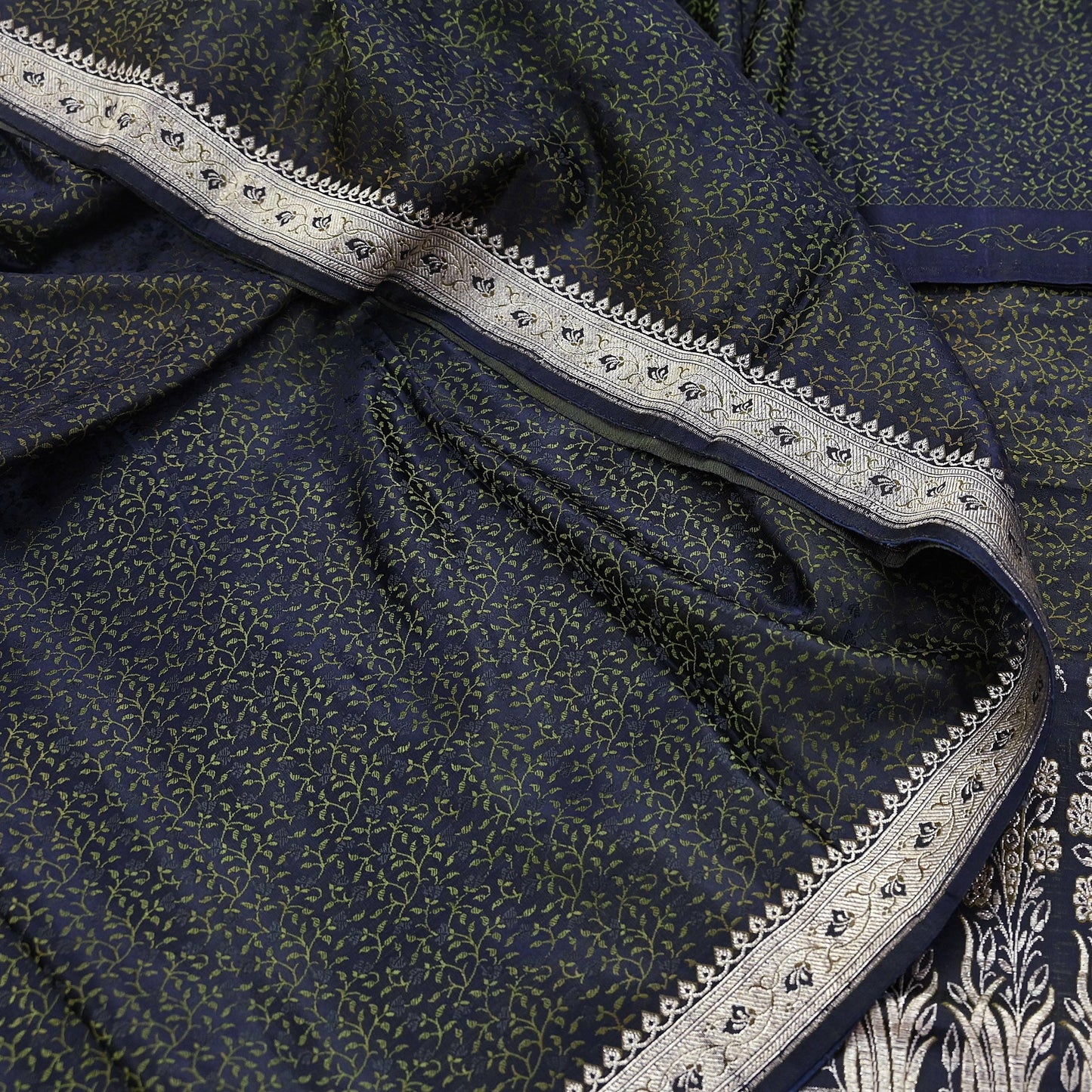 Indian Vintage Sari Blue Heavy Wedding Pure Satin Silk Woven Banarasi Tanchoi Saree 5Yd Ethnic Craft Fabric Upcycle Bridal Heavy Sarees