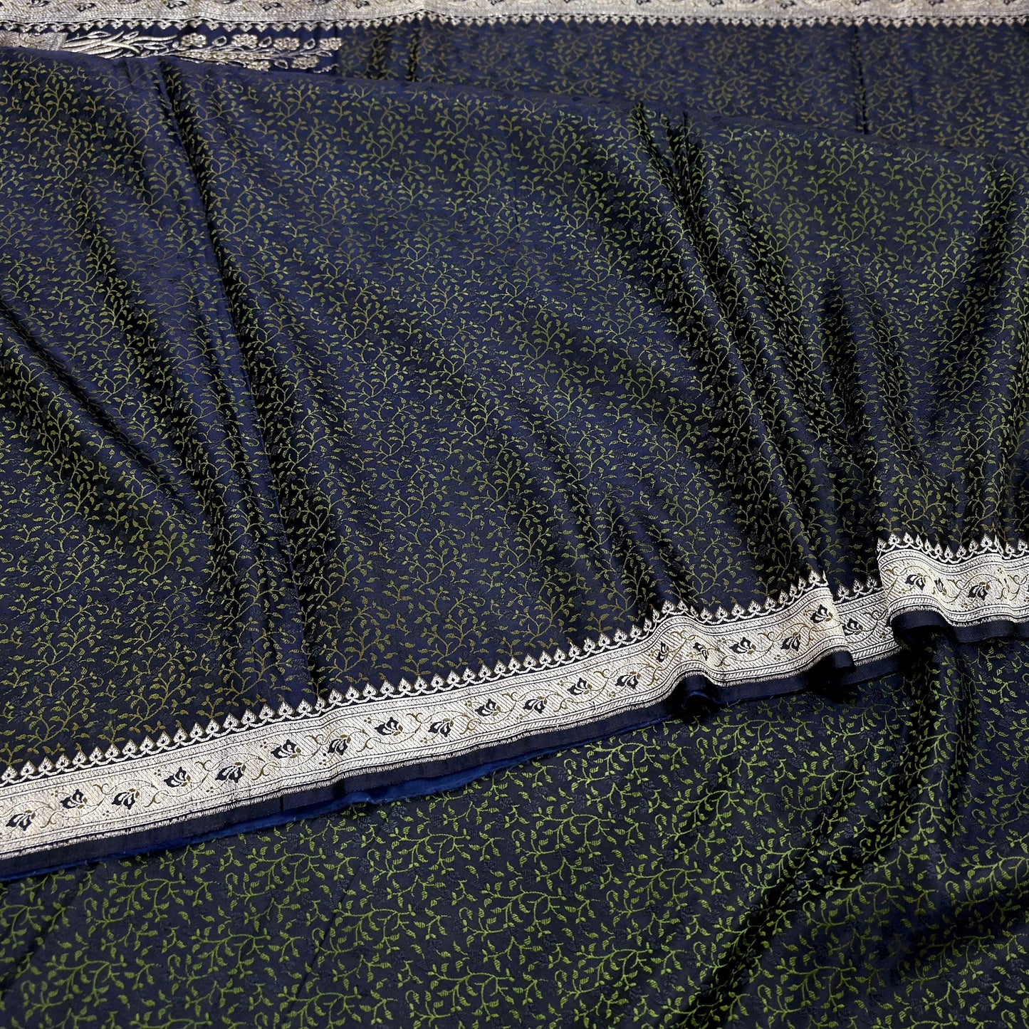 Indian Vintage Sari Blue Heavy Wedding Pure Satin Silk Woven Banarasi Tanchoi Saree 5Yd Ethnic Craft Fabric Upcycle Bridal Heavy Sarees