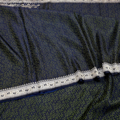 Indian Vintage Sari Blue Heavy Wedding Pure Satin Silk Woven Banarasi Tanchoi Saree 5Yd Ethnic Craft Fabric Upcycle Bridal Heavy Sarees