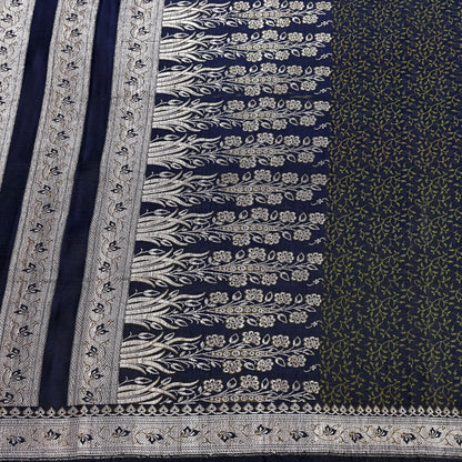 Indian Vintage Sari Blue Heavy Wedding Pure Satin Silk Woven Banarasi Tanchoi Saree 5Yd Ethnic Craft Fabric Upcycle Bridal Heavy Sarees