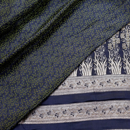 Indian Vintage Sari Blue Heavy Wedding Pure Satin Silk Woven Banarasi Tanchoi Saree 5Yd Ethnic Craft Fabric Upcycle Bridal Heavy Sarees