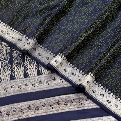 Indian Vintage Sari Blue Heavy Wedding Pure Satin Silk Woven Banarasi Tanchoi Saree 5Yd Ethnic Craft Fabric Upcycle Bridal Heavy Sarees