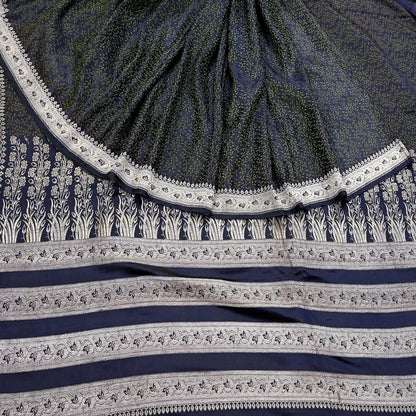 Indian Vintage Sari Blue Heavy Wedding Pure Satin Silk Woven Banarasi Tanchoi Saree 5Yd Ethnic Craft Fabric Upcycle Bridal Heavy Sarees