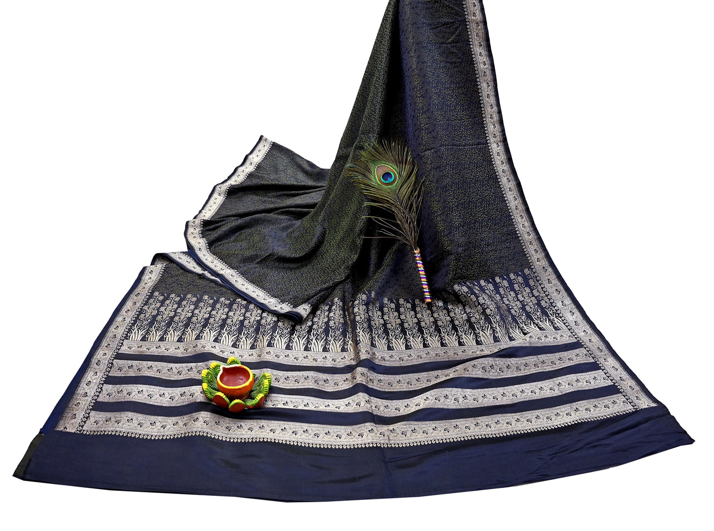 Indian Vintage Sari Blue Heavy Wedding Pure Satin Silk Woven Banarasi Tanchoi Saree 5Yd Ethnic Craft Fabric Upcycle Bridal Heavy Sarees