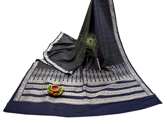 Indian Vintage Sari Blue Heavy Wedding Pure Satin Silk Woven Banarasi Tanchoi Saree 5Yd Ethnic Craft Fabric Upcycle Bridal Heavy Sarees