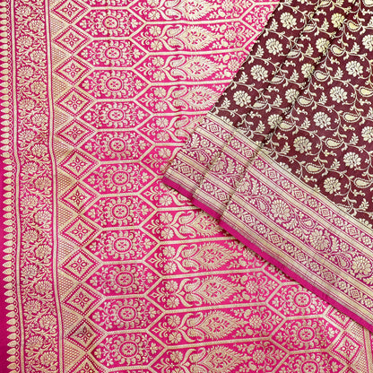 Indian Vintage Sari Pink & Maroon Heavy Wedding Pure Satin Silk Banarasi Brocade Saree Zari 5Yd Craft Fabric Ethnic Dress making Crafting