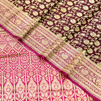 Indian Vintage Sari Pink & Maroon Heavy Wedding Pure Satin Silk Banarasi Brocade Saree Zari 5Yd Craft Fabric Ethnic Dress making Crafting