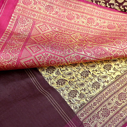 Indian Vintage Sari Pink & Maroon Heavy Wedding Pure Satin Silk Banarasi Brocade Saree Zari 5Yd Craft Fabric Ethnic Dress making Crafting