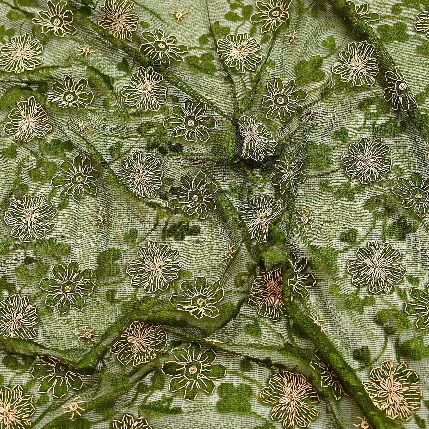 Indian Vintage Heavy Dupatta Green Net Mesh Long Stole Hand Embroidered Scarves Zardozi/Dabka Zari Sequins Wedding Hijab Veil