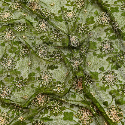 Indian Vintage Heavy Dupatta Green Net Mesh Long Stole Hand Embroidered Scarves Zardozi/Dabka Zari Sequins Wedding Hijab Veil