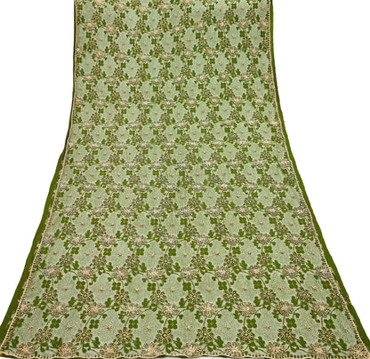 Indian Vintage Heavy Dupatta Green Net Mesh Long Stole Hand Embroidered Scarves Zardozi/Dabka Zari Sequins Wedding Hijab Veil