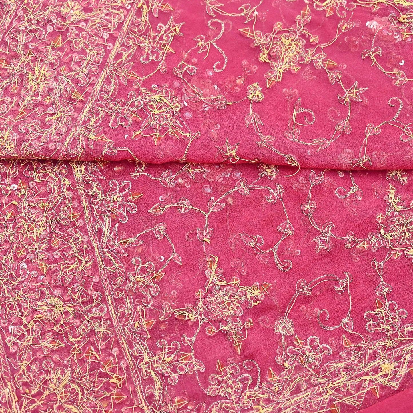 Indian Vintage Heavy Pink Bridal Dupatta Pure Georgette Silk Hand Embroidered Zardozi, Dabka, Zari Work Party Wear Long Stole