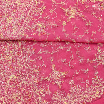 Indian Vintage Heavy Pink Bridal Dupatta Pure Georgette Silk Hand Embroidered Zardozi, Dabka, Zari Work Party Wear Long Stole