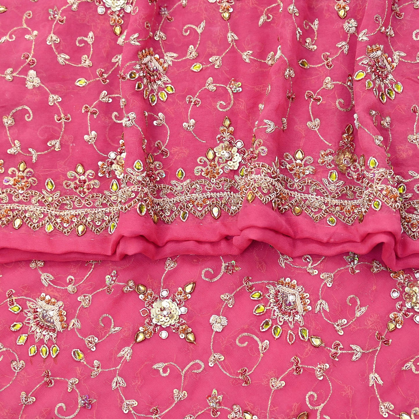 Indian Vintage Heavy Pink Bridal Dupatta Pure Georgette Silk Hand Embroidered Zardozi, Dabka, Zari Work Party Wear Long Stole