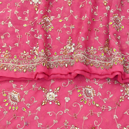 Indian Vintage Heavy Pink Bridal Dupatta Pure Georgette Silk Hand Embroidered Zardozi, Dabka, Zari Work Party Wear Long Stole