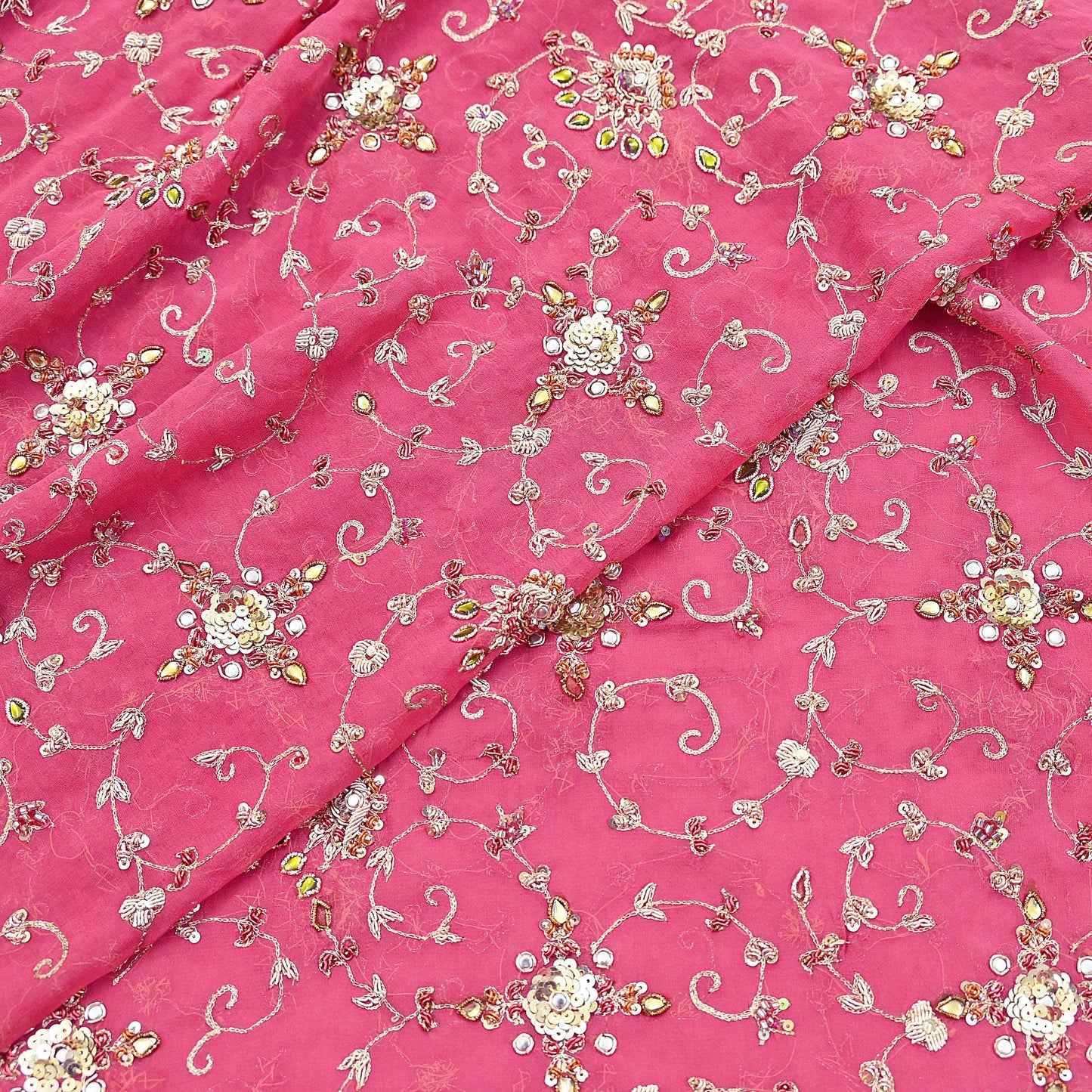 Indian Vintage Heavy Pink Bridal Dupatta Pure Georgette Silk Hand Embroidered Zardozi, Dabka, Zari Work Party Wear Long Stole