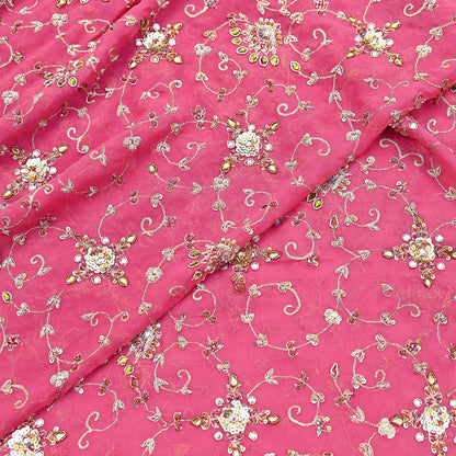 Indian Vintage Heavy Pink Bridal Dupatta Pure Georgette Silk Hand Embroidered Zardozi, Dabka, Zari Work Party Wear Long Stole