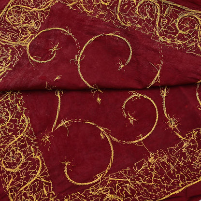 Indian Vintage Heavy Maroon Dupatta Pure Crepe Silk Long Stole Hand Embroidered Scarves Dabka Zardozi Zari Scarves Wedding/ Bridal Veil