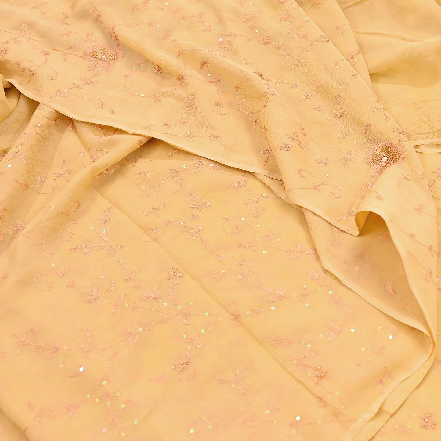 Indian Vintage Yellow Sarees Pure Chiffon Silk Hand Embroidered Sari Fabric 5Yard Dress Making Sewing