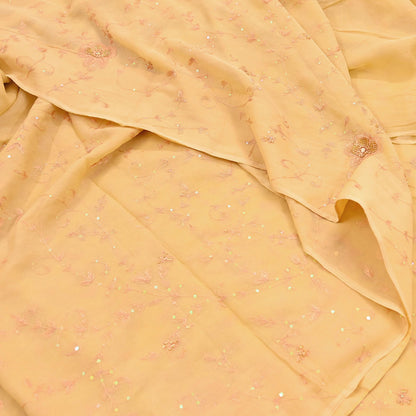 Indian Vintage Yellow Sarees Pure Chiffon Silk Hand Embroidered Sari Fabric 5Yard Dress Making Sewing
