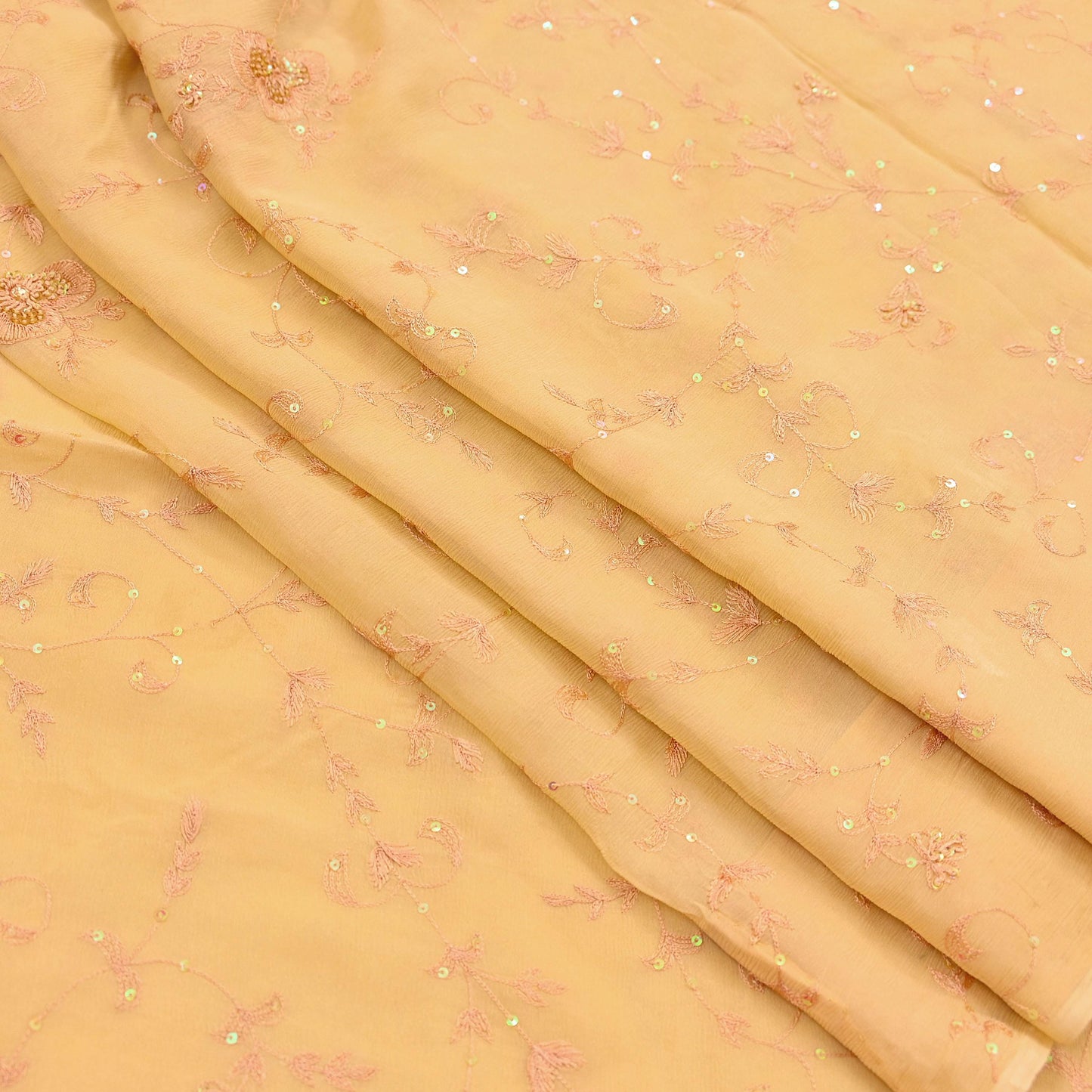 Indian Vintage Yellow Sarees Pure Chiffon Silk Hand Embroidered Sari Fabric 5Yard Dress Making Sewing