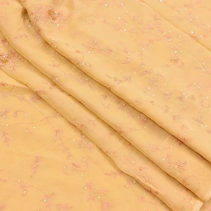 Indian Vintage Yellow Sarees Pure Chiffon Silk Hand Embroidered Sari Fabric 5Yard Dress Making Sewing