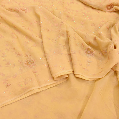 Indian Vintage Yellow Sarees Pure Chiffon Silk Hand Embroidered Sari Fabric 5Yard Dress Making Sewing
