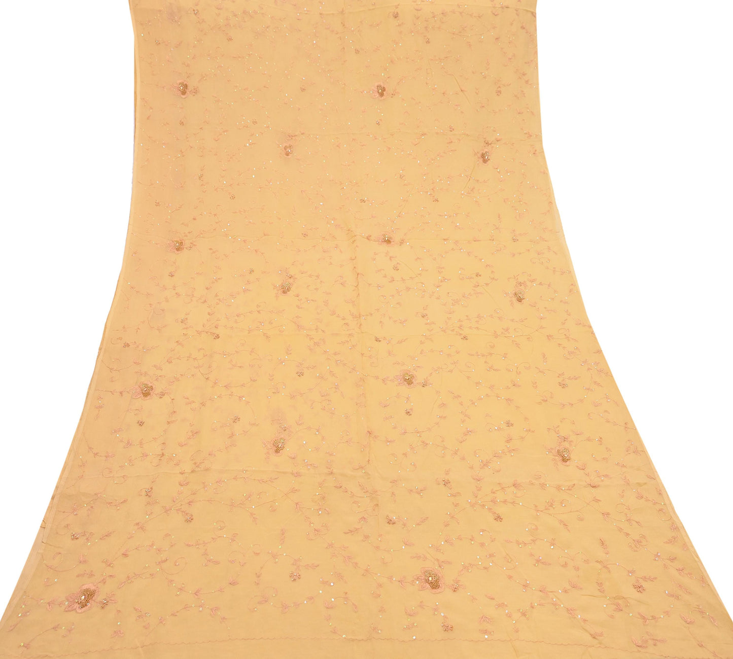 Indian Vintage Yellow Sarees Pure Chiffon Silk Hand Embroidered Sari Fabric 5Yard Dress Making Sewing