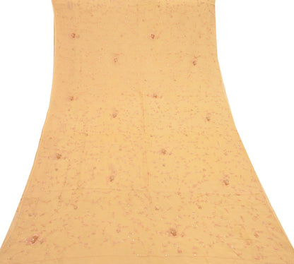 Indian Vintage Yellow Sarees Pure Chiffon Silk Hand Embroidered Sari Fabric 5Yard Dress Making Sewing