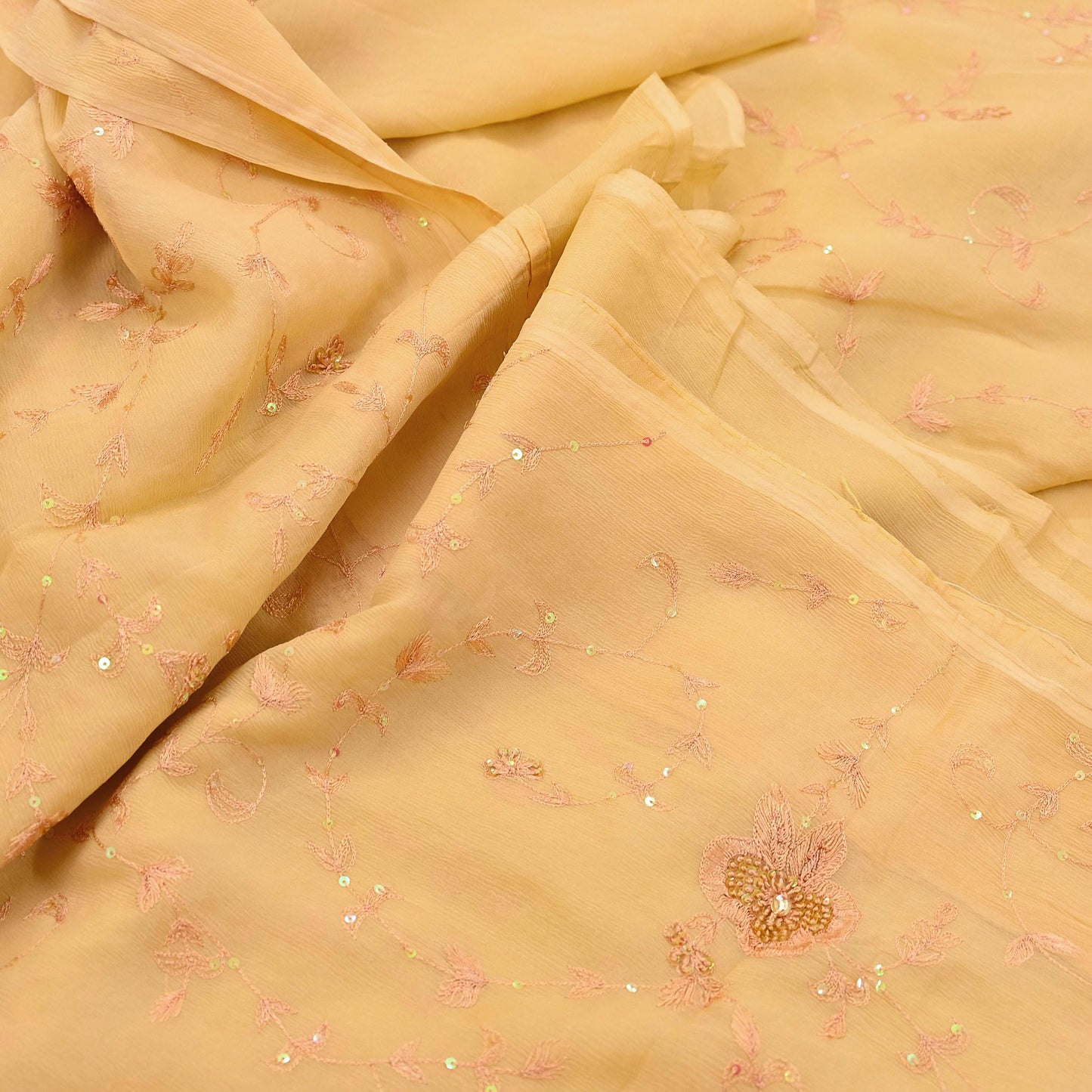 Indian Vintage Yellow Sarees Pure Chiffon Silk Hand Embroidered Sari Fabric 5Yard Dress Making Sewing