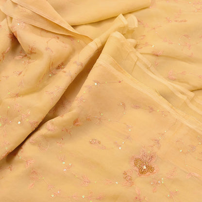 Indian Vintage Yellow Sarees Pure Chiffon Silk Hand Embroidered Sari Fabric 5Yard Dress Making Sewing