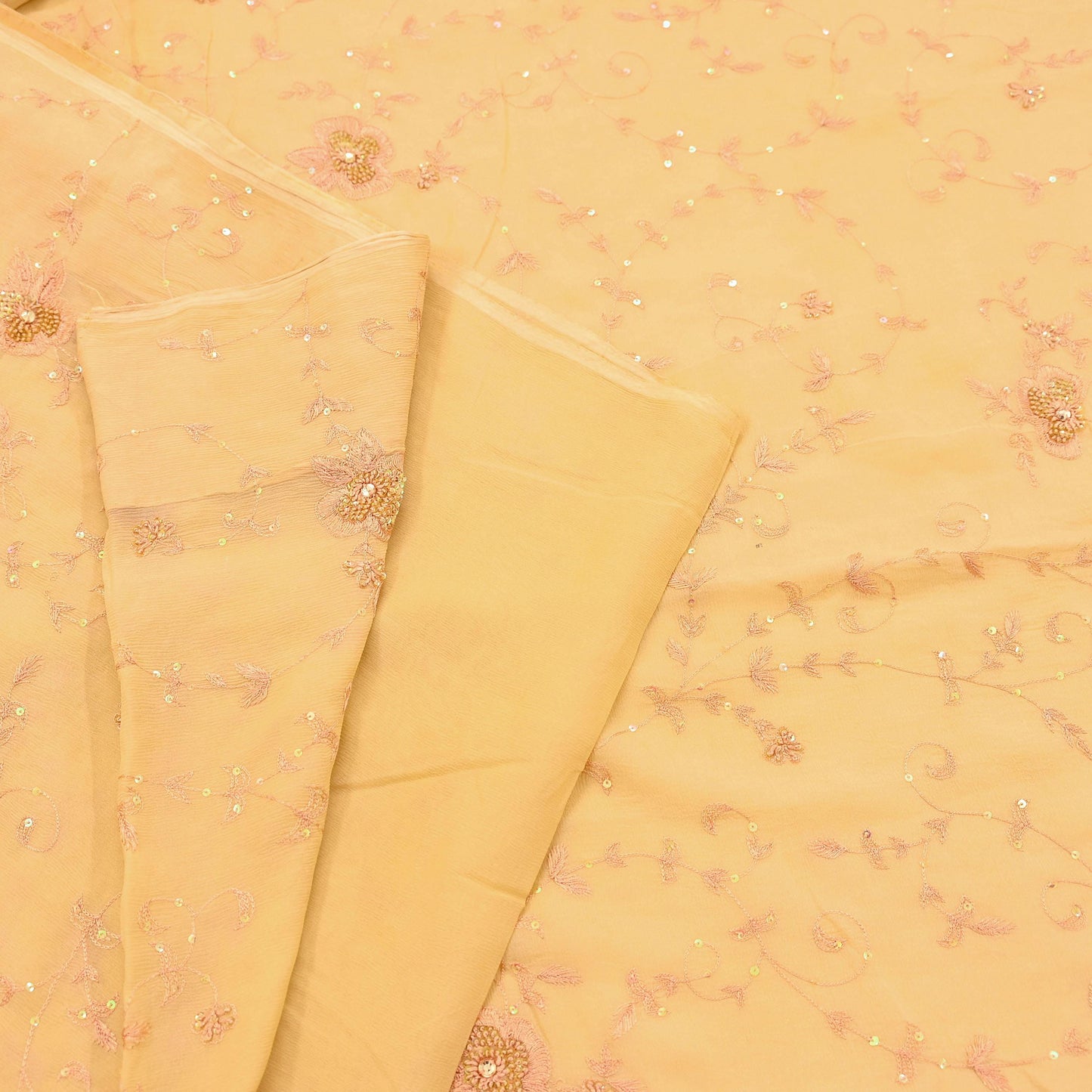 Indian Vintage Yellow Sarees Pure Chiffon Silk Hand Embroidered Sari Fabric 5Yard Dress Making Sewing