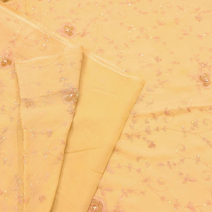 Indian Vintage Yellow Sarees Pure Chiffon Silk Hand Embroidered Sari Fabric 5Yard Dress Making Sewing