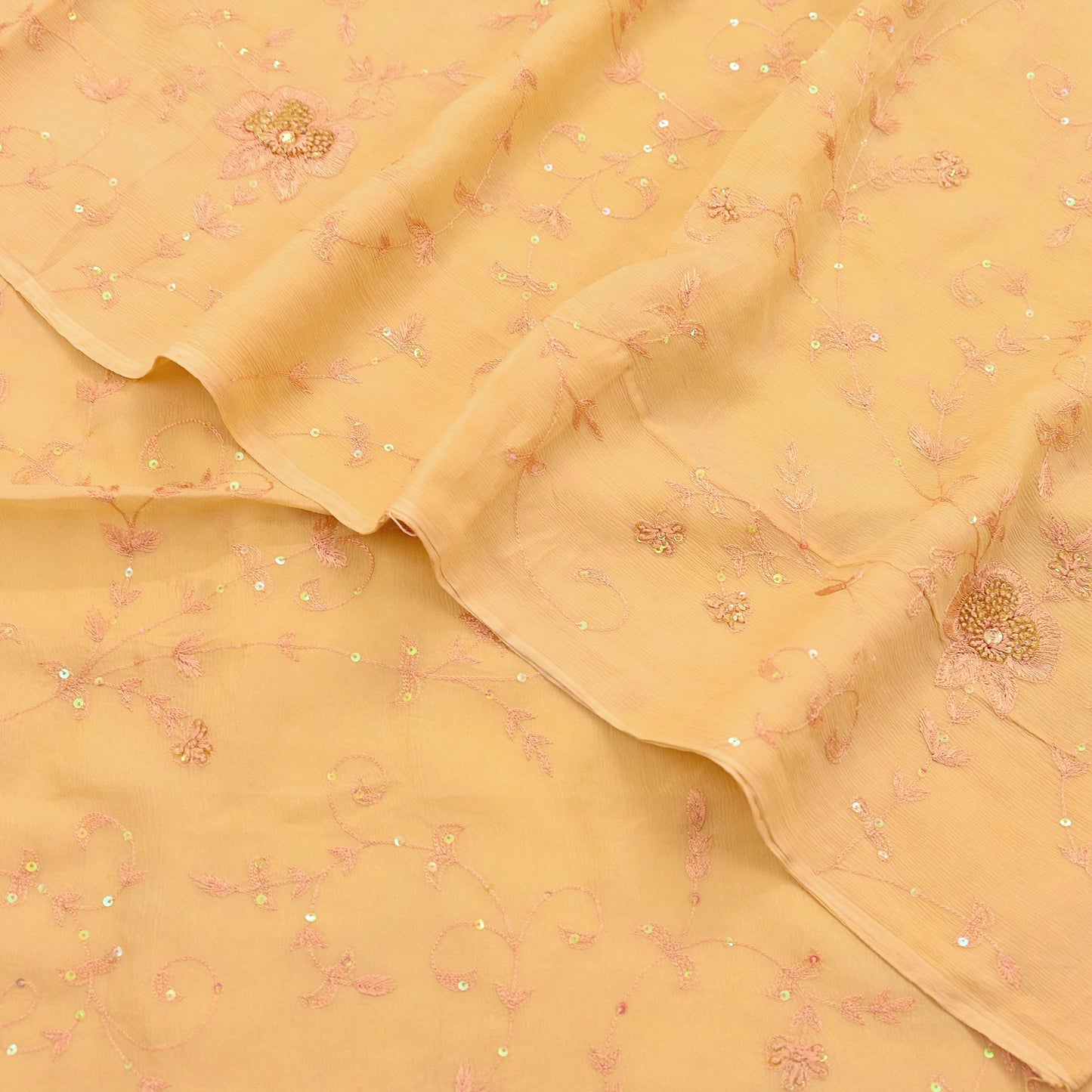 Indian Vintage Yellow Sarees Pure Chiffon Silk Hand Embroidered Sari Fabric 5Yard Dress Making Sewing