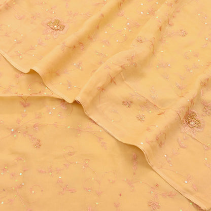 Indian Vintage Yellow Sarees Pure Chiffon Silk Hand Embroidered Sari Fabric 5Yard Dress Making Sewing
