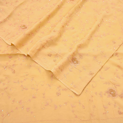 Indian Vintage Yellow Sarees Pure Chiffon Silk Hand Embroidered Sari Fabric 5Yard Dress Making Sewing