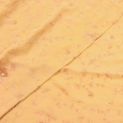 Indian Vintage Yellow Sarees Pure Chiffon Silk Hand Embroidered Sari Fabric 5Yard Dress Making Sewing