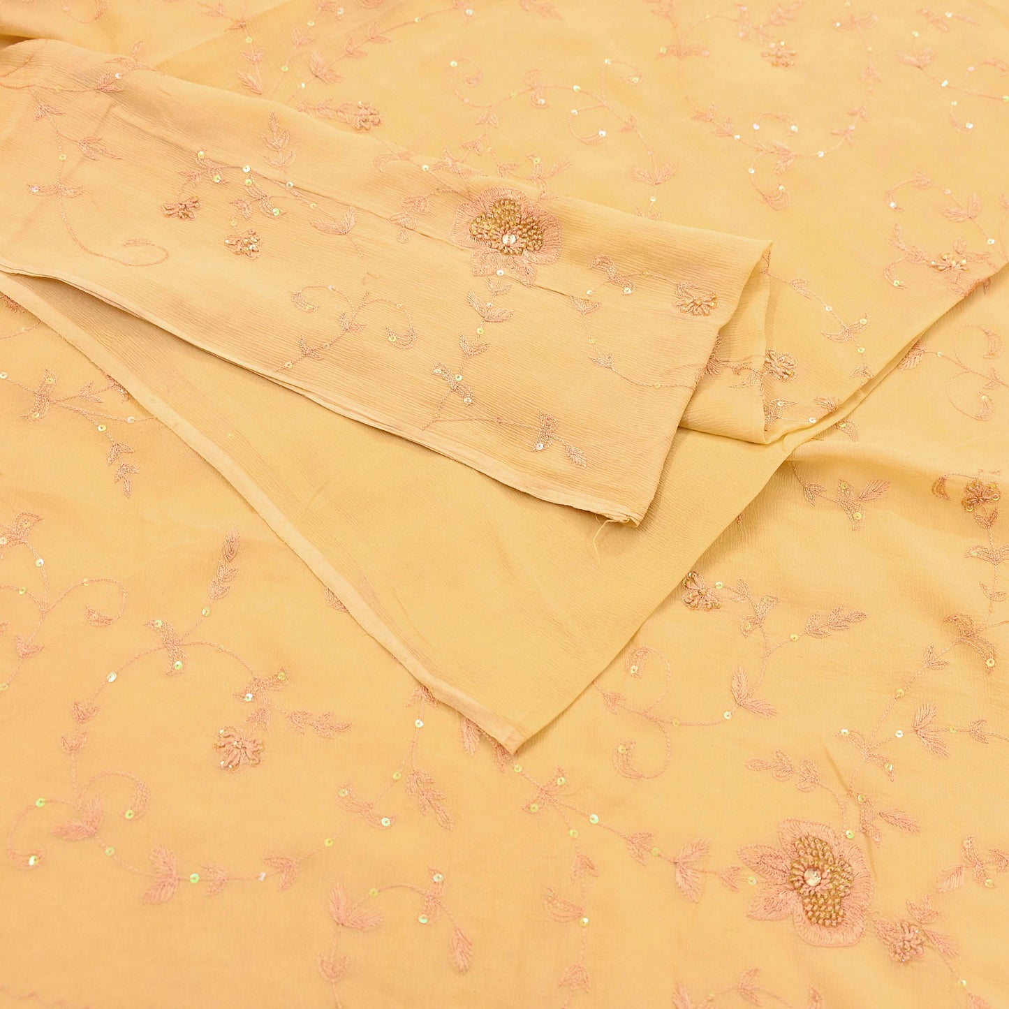 Indian Vintage Yellow Sarees Pure Chiffon Silk Hand Embroidered Sari Fabric 5Yard Dress Making Sewing